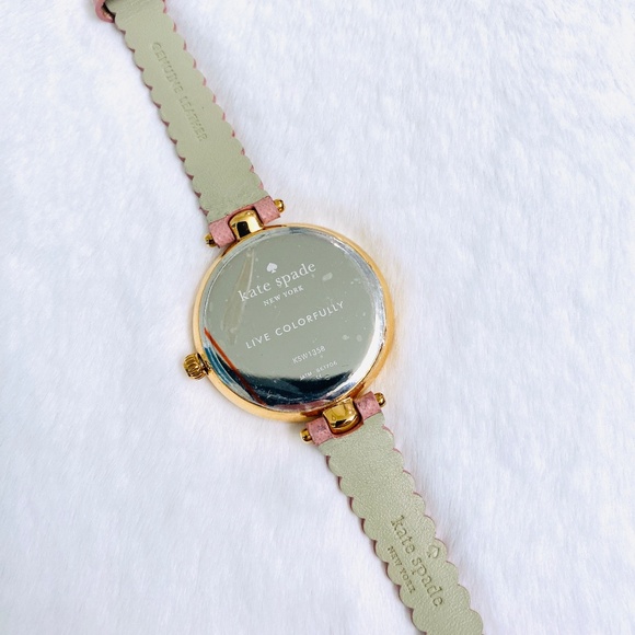 s-l400.jpg NEW KATE SPADE Gold Tone Watch with Pink Scalloped Leather Strap